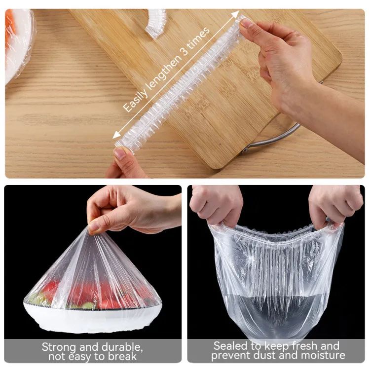 100Pcs Disposable Food Cover Bags Elastic Stretch Wrap for Bowls, Cups & Fruit | Kitchen Fresh Food Storage Covers