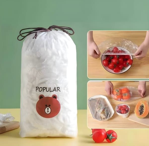 100Pcs Disposable Food Cover Bags Elastic Stretch Wrap for Bowls, Cups & Fruit | Kitchen Fresh Food Storage Covers