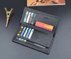 Men's Long Leather Wallet Clutch Black | Stylish Slim Card Holder & Cash Organizer with Metal Corner Accent