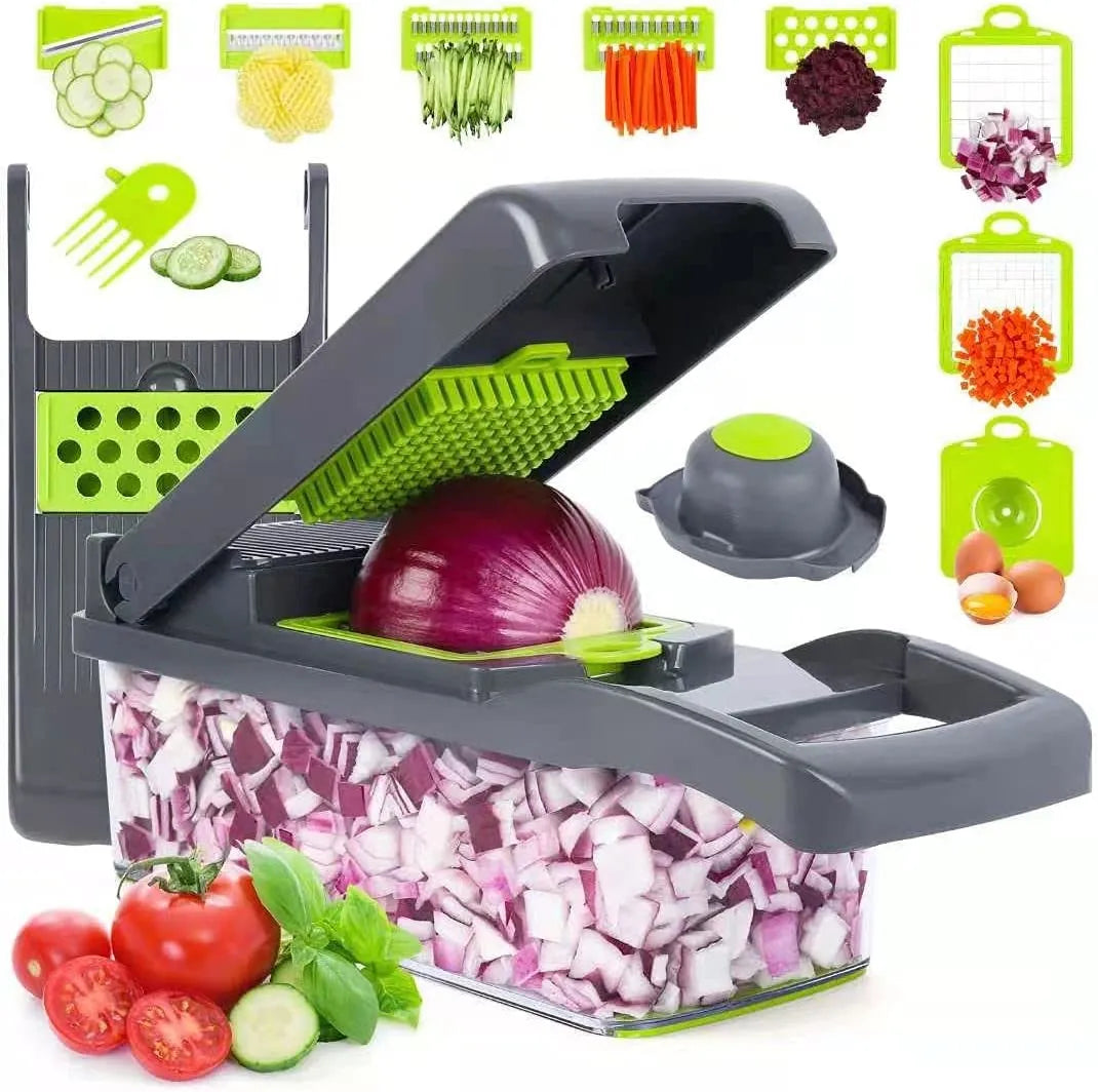 16-in-1 Multi-Functional Vegetable Chopper, Cutter, Dicer & Slicer with Storage Container