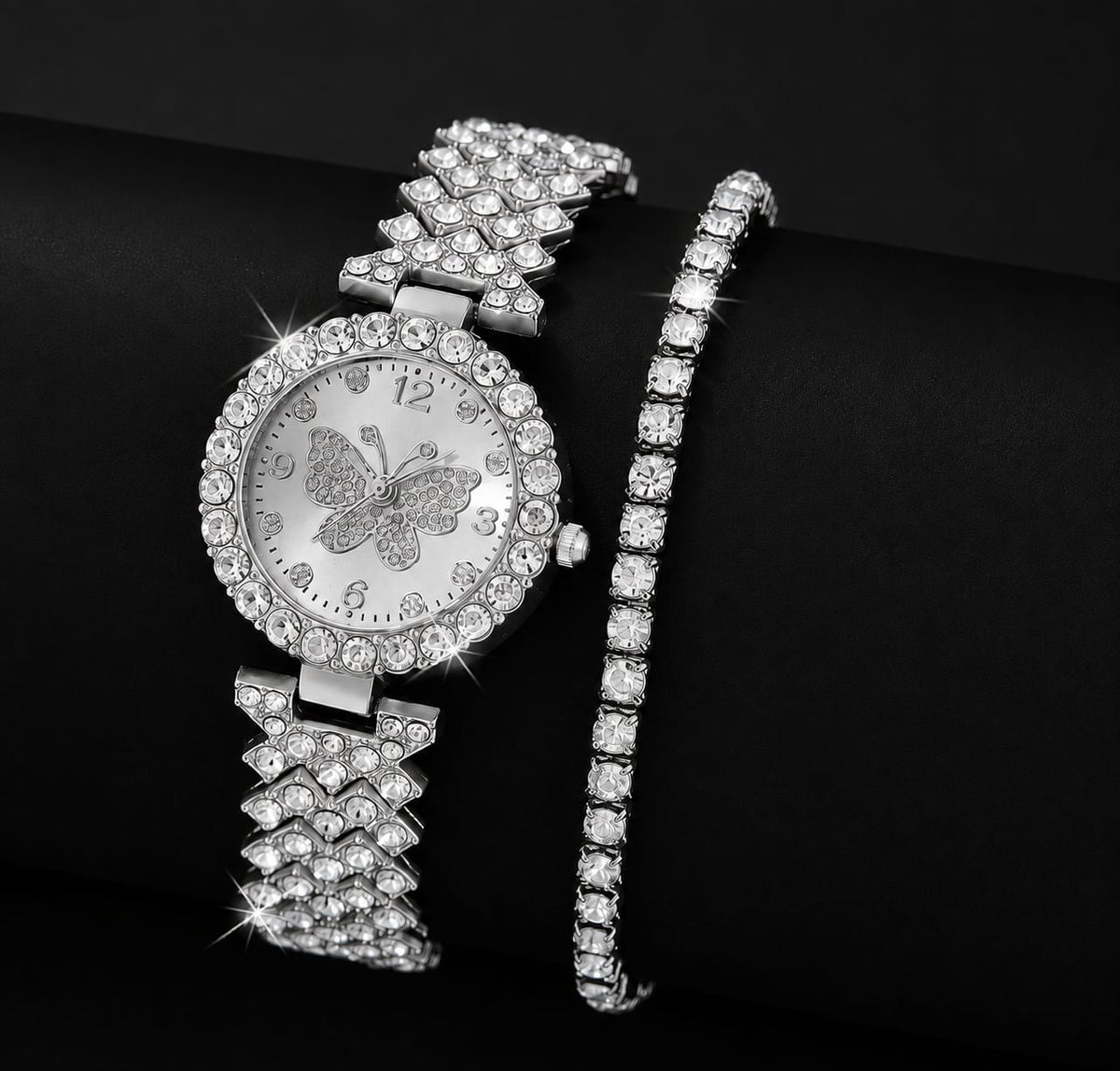 Women Butterfly Quartz Watch & Bracelet Set Golden | Elegant Ladies Wrist Watch Jewellery Gift Set