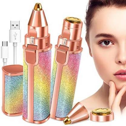2-in-1 Rechargeable Eyebrow & Upper Lip Trimmer for Women | USB Electric Facial Hair Remover with Cleaning Brush