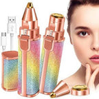 2-in-1 Rechargeable Eyebrow & Upper Lip Trimmer for Women | USB Electric Facial Hair Remover with Cleaning Brush
