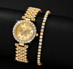 Women Butterfly Quartz Watch & Bracelet Set Golden | Elegant Ladies Wrist Watch Jewellery Gift Set