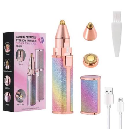 2-in-1 Rechargeable Eyebrow & Upper Lip Trimmer for Women | USB Electric Facial Hair Remover with Cleaning Brush