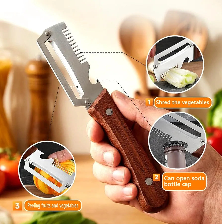 3 In 1 Stainless Steel Peeler & Knife | Multifunction Kitchen Tool for Vegetable Fruit Peeling & Food Preparation
