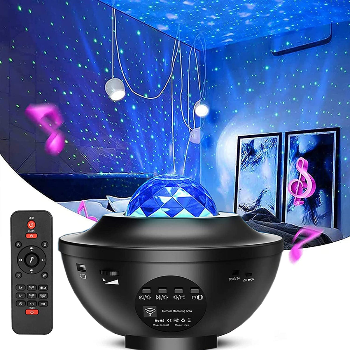 Colorful Starry Sky Galaxy Projector Night Light with Bluetooth USB Music Player – Romantic LED Star Projection Lamp for Kids & Home