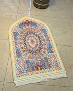 Golden Sunburst Persian Mandala Velvet Prayer Mat Janamaz – Premium Soft Islamic Namaz Rug 70x115 cm