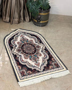 Golden Sunburst Persian Mandala Velvet Prayer Mat Janamaz – Premium Soft Islamic Namaz Rug 70x115 cm