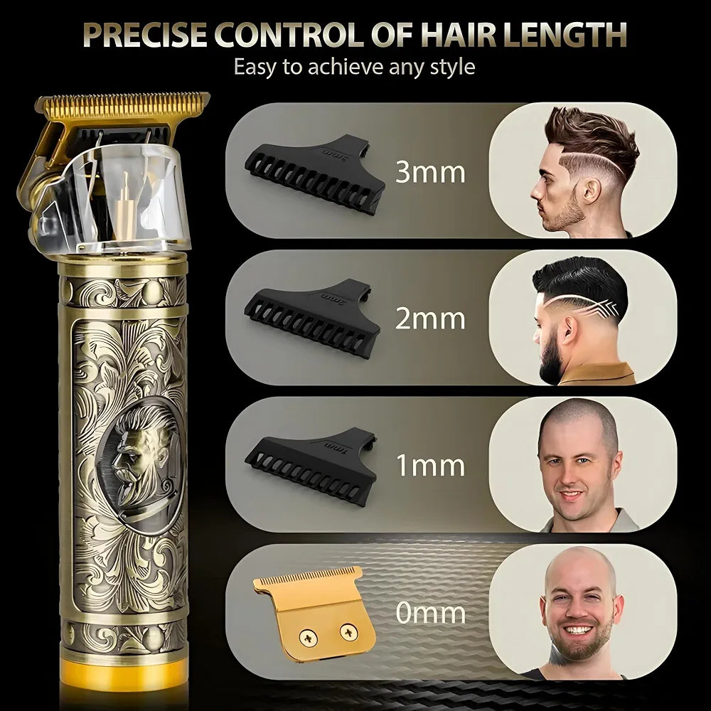 Professional 3-in-1 Men’s Grooming Kit – Premium Gold Metal Body Trimmer for Hair, Beard & Nose Grooming