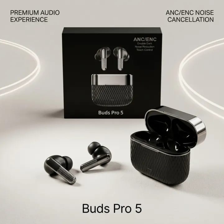 Buds Pro 5 High Quality Wireless Bluetooth Earbuds – Premium Audio Device for Music, Calls & Daily Use