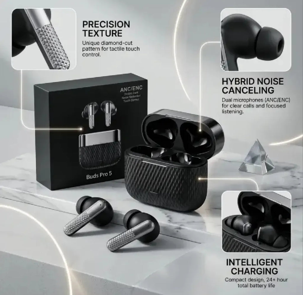 Buds Pro 5 High Quality Wireless Bluetooth Earbuds – Premium Audio Device for Music, Calls & Daily Use