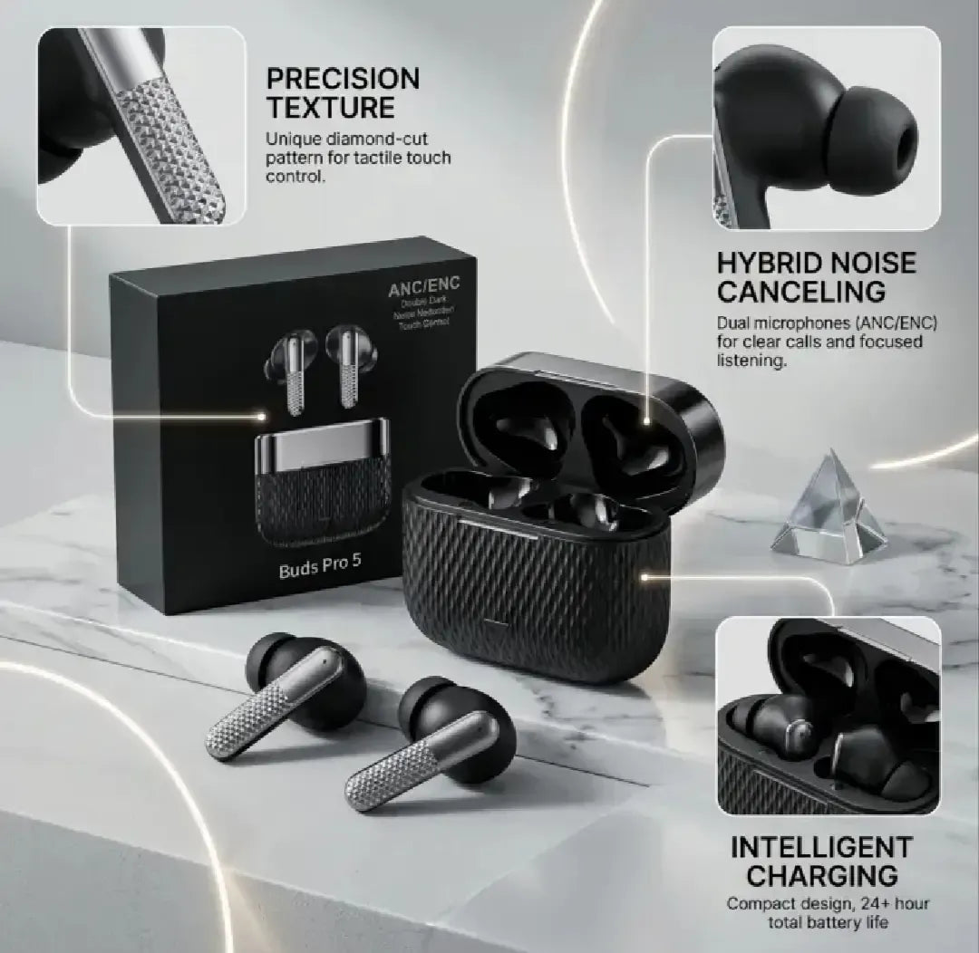 Buds Pro 5 High Quality Wireless Bluetooth Earbuds – Premium Audio Device for Music, Calls & Daily Use