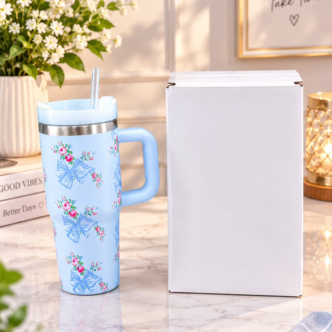 Floral Print Tumbler 600ml Pink | Reusable Travel Drinking Cup