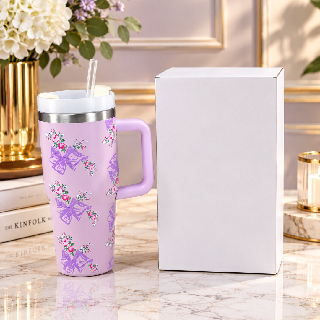 Floral Print Tumbler 600ml Pink | Reusable Travel Drinking Cup