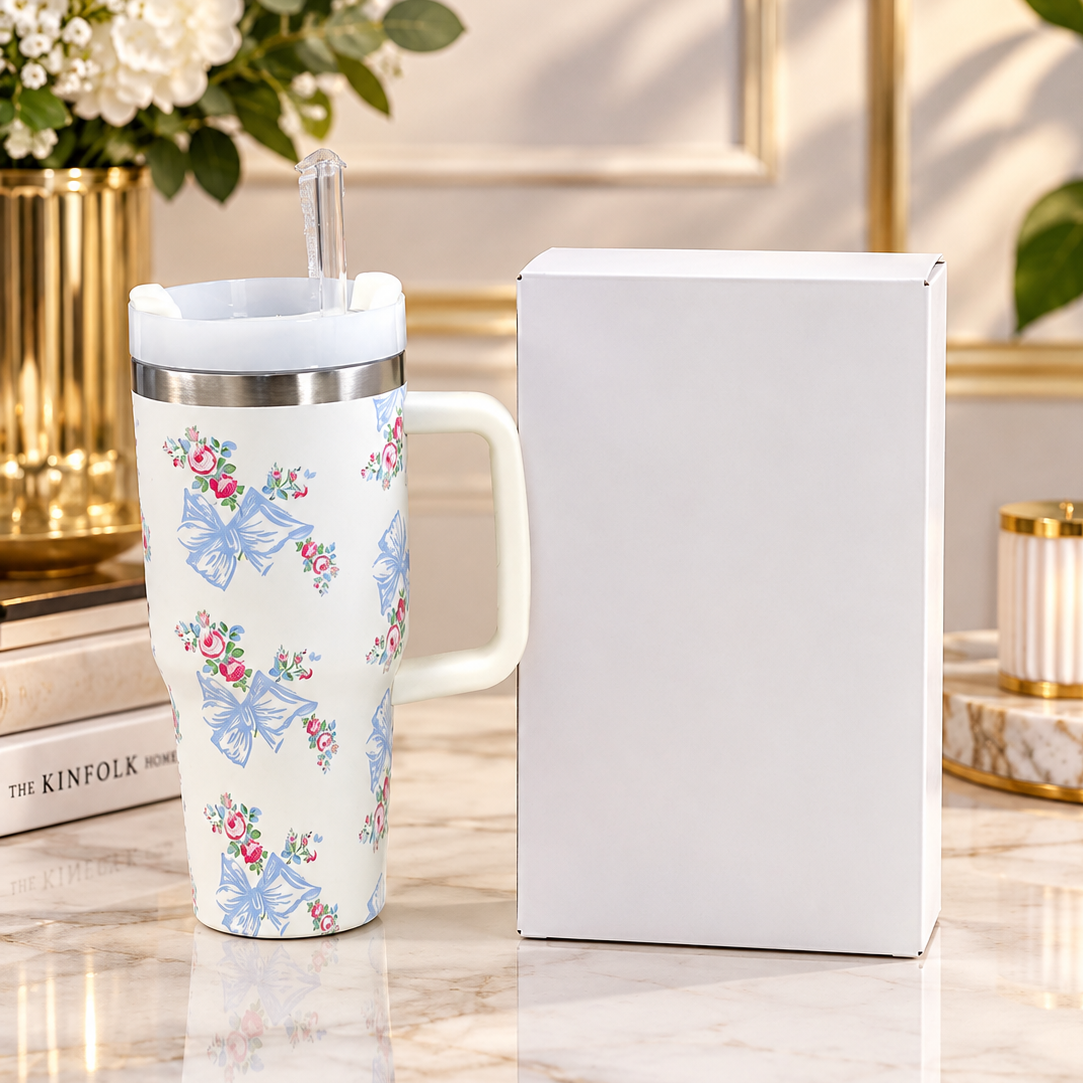 Floral Print Tumbler 600ml Pink | Reusable Travel Drinking Cup