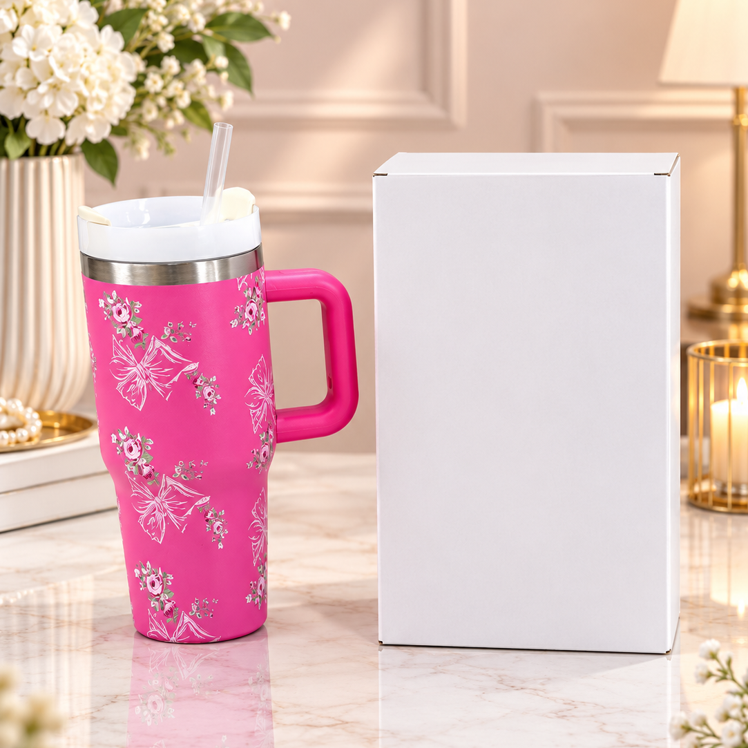 Floral Print Tumbler 600ml Pink | Reusable Travel Drinking Cup