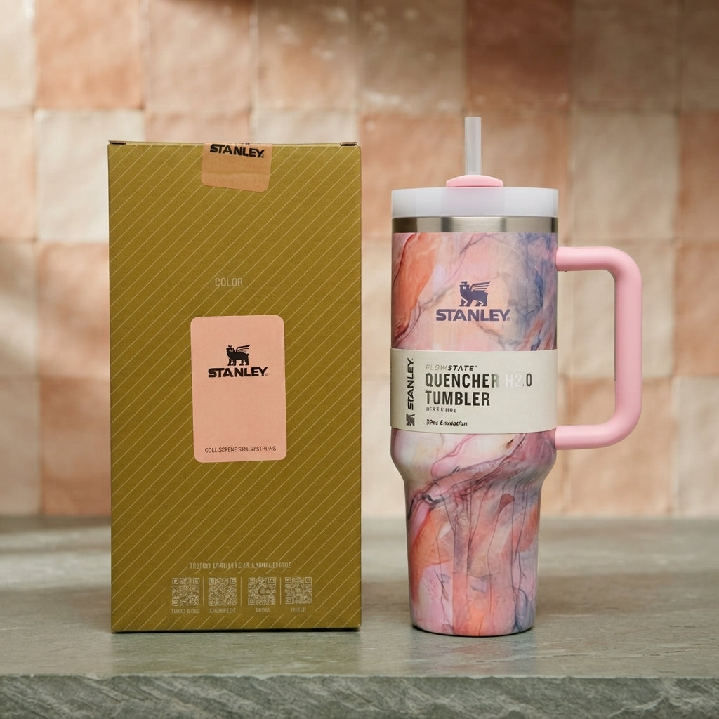Stanley Quencher H2.0 FlowState Tumbler 1200ml Black Marble | Travel Water Cup