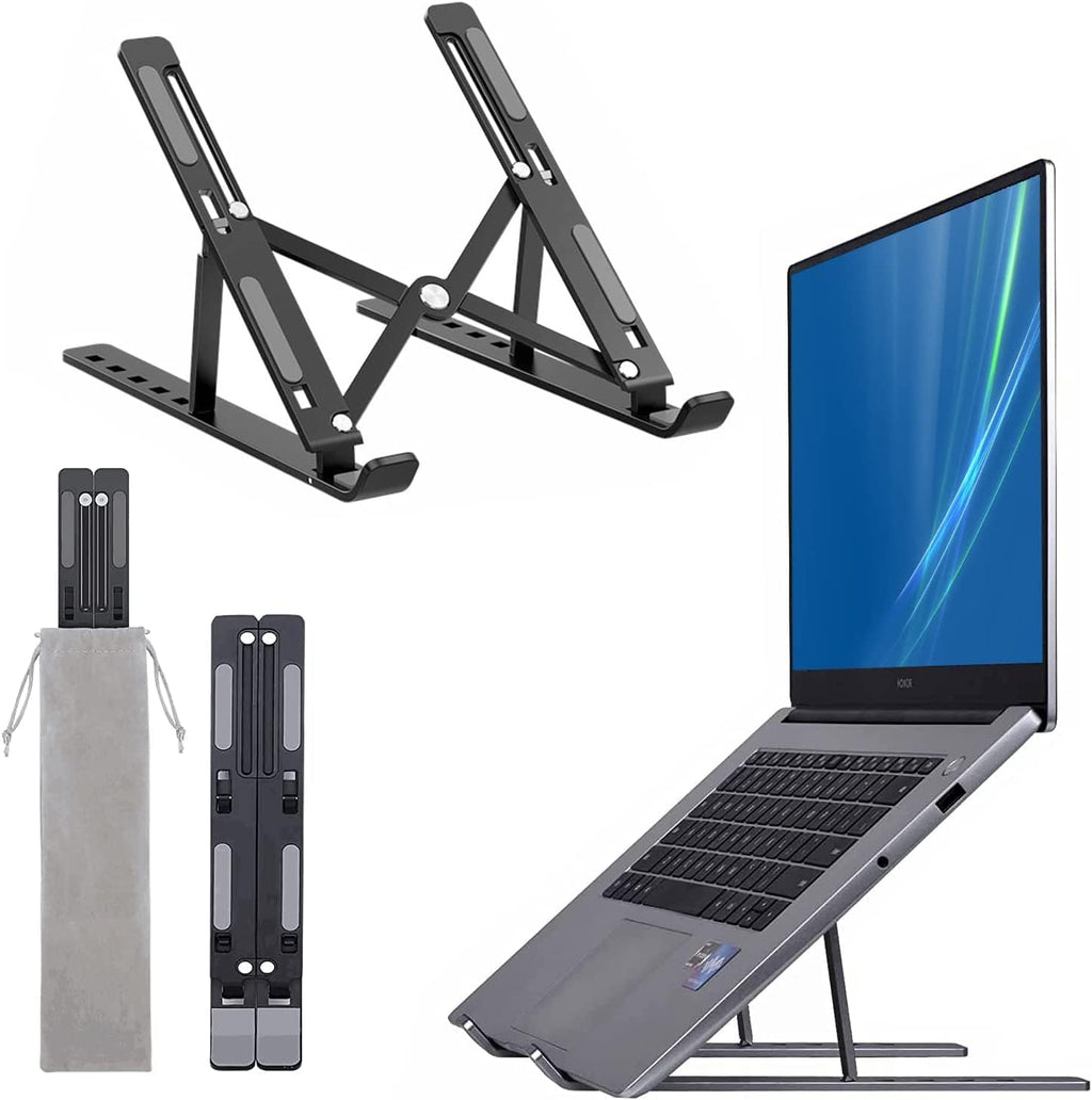 Portable Foldable Aluminium Laptop Stand – Black | Adjustable Laptop Holder