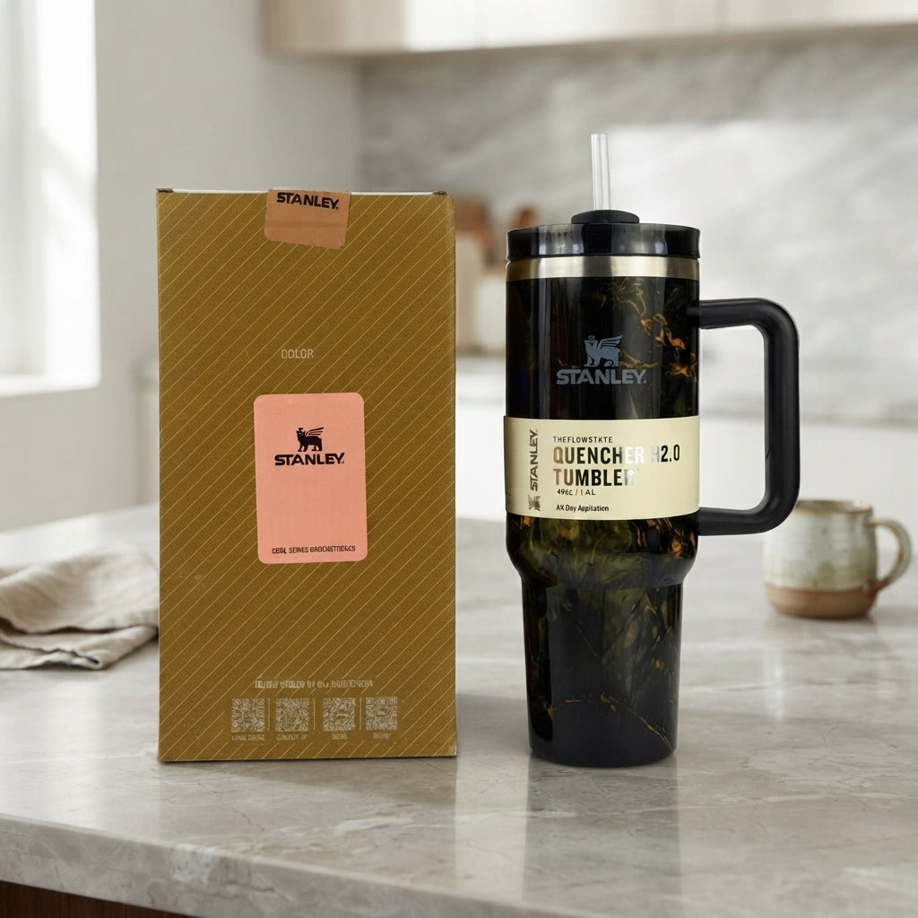 Stanley Quencher H2.0 FlowState Tumbler 1200ml Black Marble | Travel Water Cup