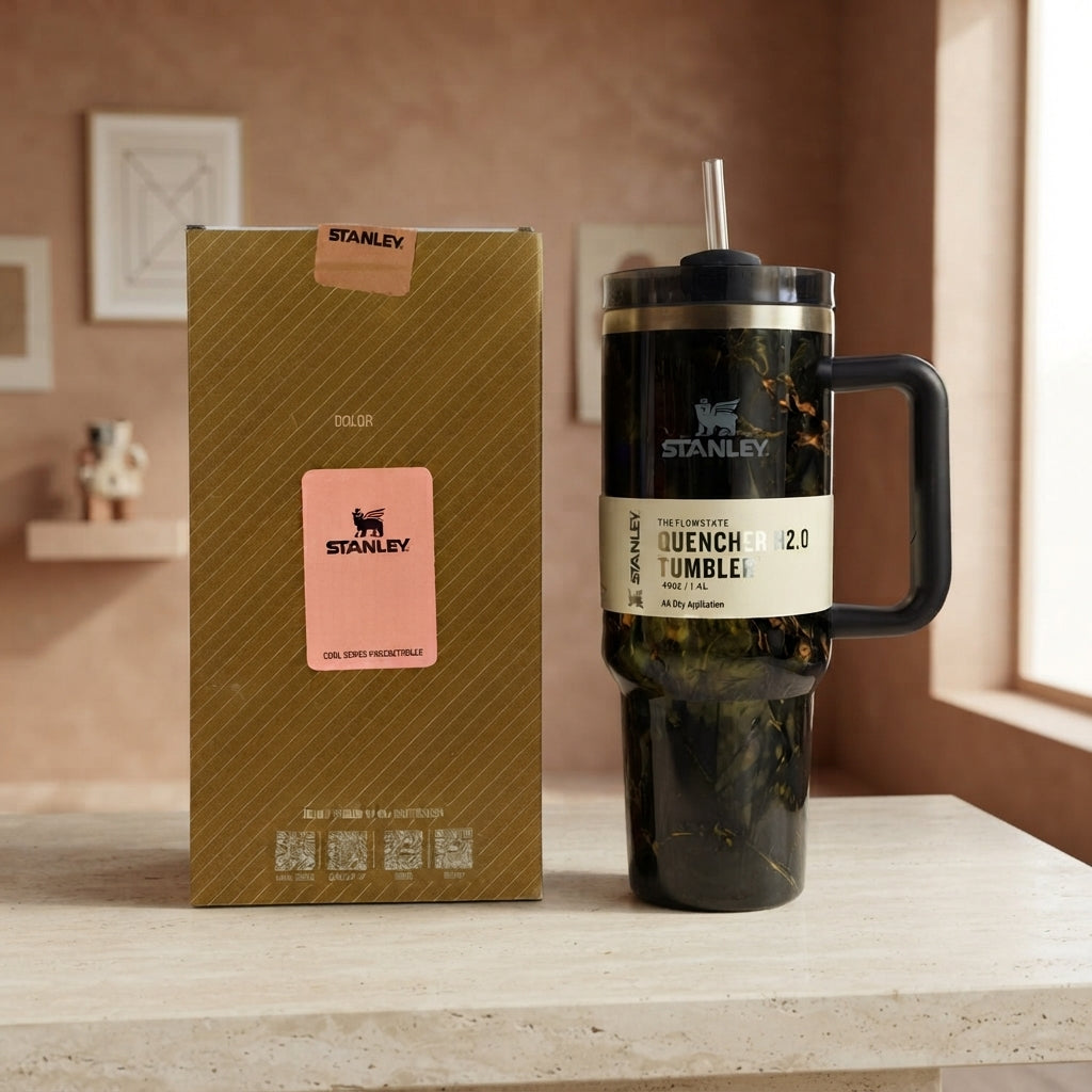 Stanley Quencher H2.0 FlowState Tumbler 1200ml Black Marble | Travel Water Cup