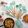 12-Piece Silicone Kitchen Utensil Set with Wooden Handles | Heat Resistant Cooking Tools Set for Home Kitchen