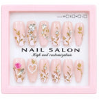 12 Pcs Press On Nails Set With Floral Design & Rhinestone Decoration | Reusable False Nails With Nail Prep Kit