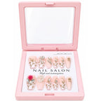 12 Pcs Press On Nails Set With Floral Design & Rhinestone Decoration | Reusable False Nails With Nail Prep Kit