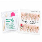 12 Pcs Press On Nails Set With Floral Design & Rhinestone Decoration | Reusable False Nails With Nail Prep Kit
