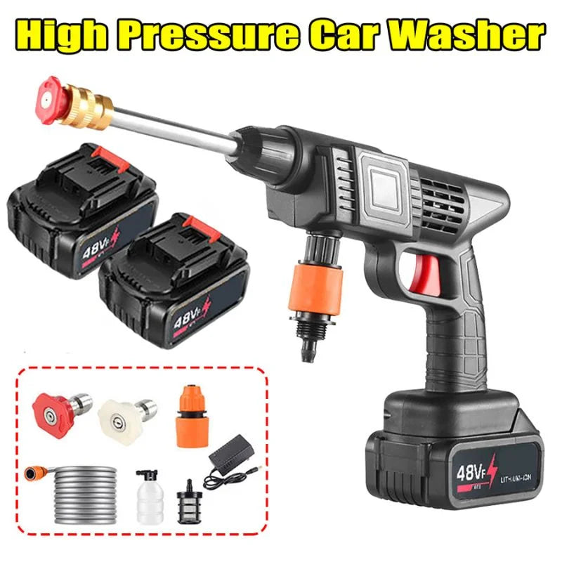 Double Battery Automatic Cordless Car Wash Spray Gun 48VF | Wireless High Pressure Foam Jet Washer | Portable Pressure Washer for Car, Bike & Home