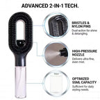 2-in-1 Misting Hair Brush with Water Spray Bottle | Fine Mist Detangling Brush for Curly, Wavy & Straight Hair | Wet & Dry Styling Brush | Portable Anti-Frizz Hair Comb